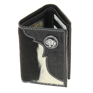 Men's Hair-On Trifold Leather RFID Wallet with Buffalo Nickel #WT26511HNID