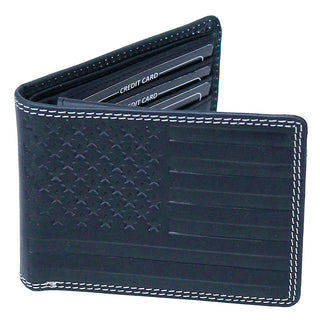 American flag RFID Bifold Leather Wallet in Black #WC040KFLAG