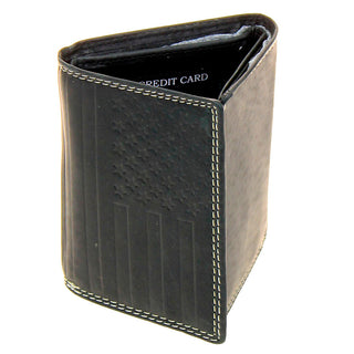 American flag Trifold Black Leather RFID Wallet #WT20110KID
