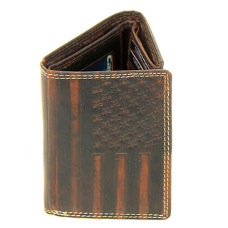 American flag Trifold Two-Tone Brown Leather RFID Wallet #WT20111NID