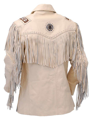 (d) White Leather Jacket w/Fringe #M2537BBFW (M-L)