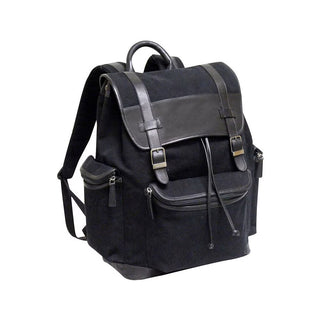 Bellino Drake Large Black Canvas and Leather Backpack with Drawstring #BP402K