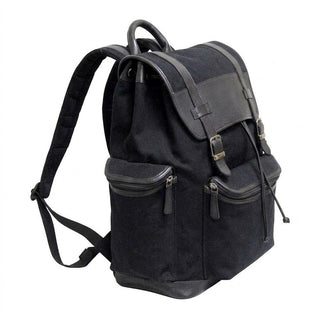 Bellino Drake Large Black Canvas and Leather Backpack with Drawstring #BP402K