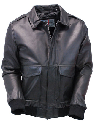 Black Classic A2 Leather Bomber Jacket w/Removable Collar #M2190K - Jacket