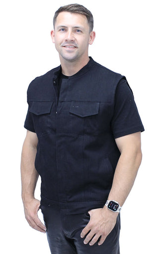 Black Denim Snap Up Club Vest w/Concealed Pocket #VMC3200K
