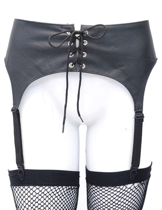 Black Lace Up Genuine Leather Garter Belt #U9203GBK