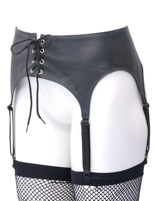 Black Lace Up Genuine Leather Garter Belt #U9203GBK