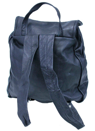 Black Leather Backpack Purse with Buckle Flap #BP1304K