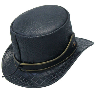 Black Leather Crocodile Eye Tophat #H2205EYEK