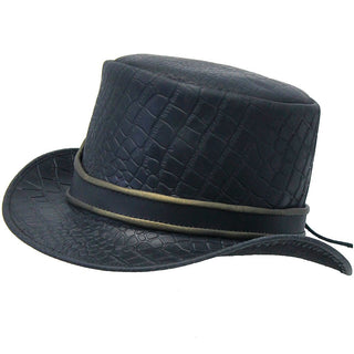 Black Leather Crocodile Eye Tophat #H2205EYEK