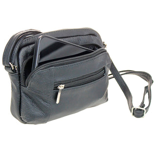 Black Leather Cross Body Cell Phone Utility Pouch #P30050K