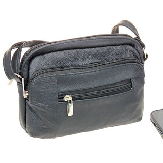 Black Leather Cross Body Cell Phone Utility Pouch #P30050K