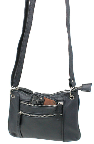 Black Leather Cross Body Purse with Rings #P5030K