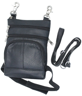 Black Leather Side Purse Thigh Bag & Hip Clip Pouch #TB830K
