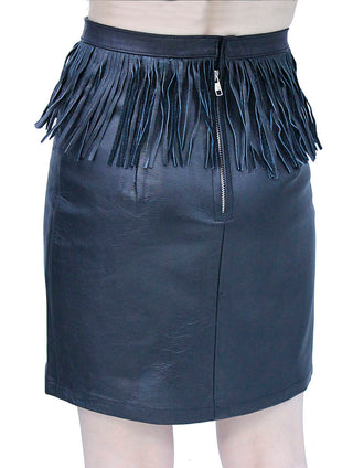 Black Leather Skirt with Fringe #SK191FK