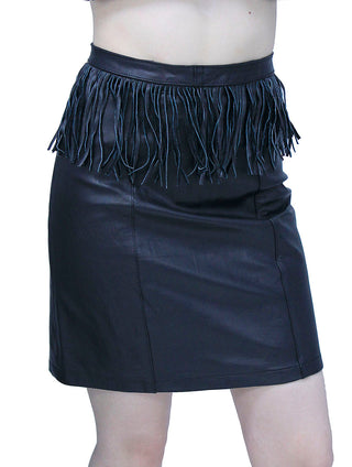 Black Leather Skirt with Fringe #SK191FK