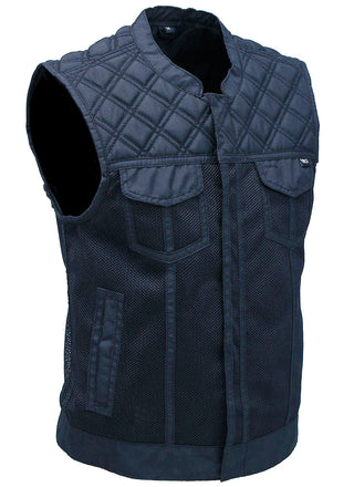 Black Men’s Moto Mesh Quilted Club Vest #VMC6930QVK