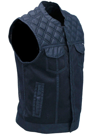 Black Men’s Moto Mesh Quilted Club Vest #VMC6930QVK