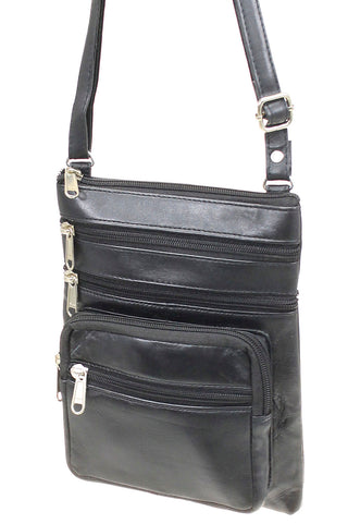 Black Soft Leather Cross Body Bag #P81K