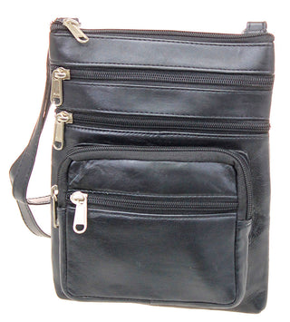 Black Soft Leather Cross Body Bag #P81K