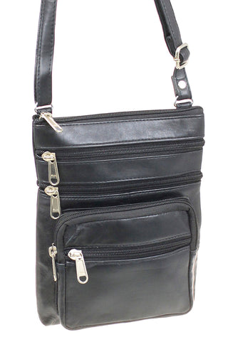 Black Soft Leather Cross Body Bag #P81K
