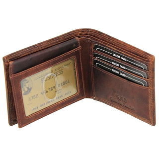 Brown Embossed Flaming Motorcycle Bifold Oil Tanned Leather RFID Wallet #WB071MCNID