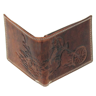 Brown Embossed Flaming Motorcycle Bifold Oil Tanned Leather RFID Wallet #WB071MCNID