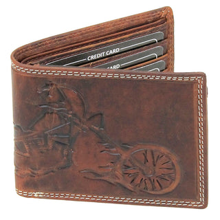 Brown Embossed Flaming Motorcycle Bifold Oil Tanned Leather RFID Wallet #WB071MCNID