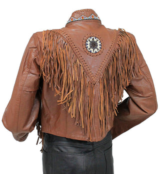 Brown Fringe Jacket with Bone & Mini Beads #L4251FBN (XS-S)