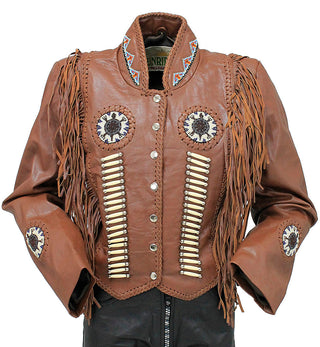 Brown Fringe Jacket with Bone & Mini Beads #L4251FBN (XS-S)