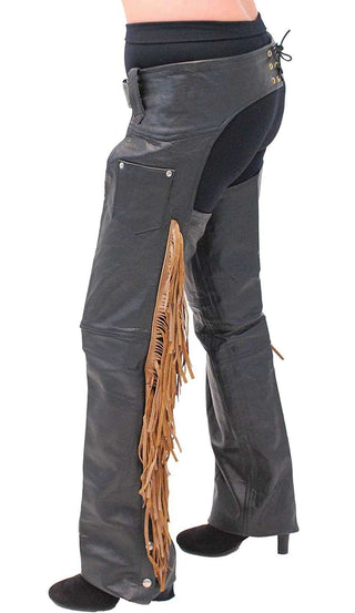 (d) Brown Fringe Premium Leather Chaps - Special #C116FKN (2X-4X)