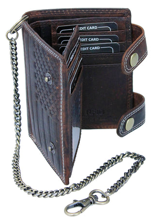 Brown Oil Tanned Leather RFID Wallet with Snaps & Chain #WC041NFLAG