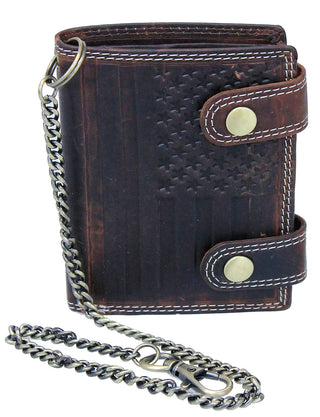 Brown Oil Tanned Leather RFID Wallet with Snaps & Chain #WC041NFLAG