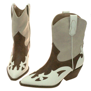 Brown Tri-tone Overlay Short Cowgirl Boots #BLC10-SANYA