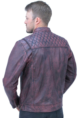 Burgundy Distressed Leather Vented Scooter Jacket CC Pockets #MA2021VQGR