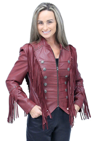 Burgundy Red Leather Fringed Band Leader Jacket #L98426SFR