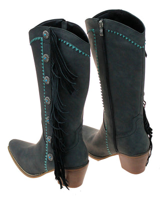 Charcoal Black Fringe and Concho Western Boots #BLC10FK14-GIZ