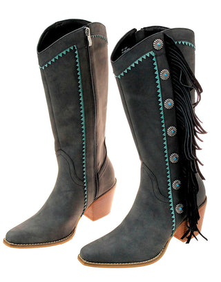 Charcoal Black Fringe and Concho Western Boots #BLC10FK14-GIZ