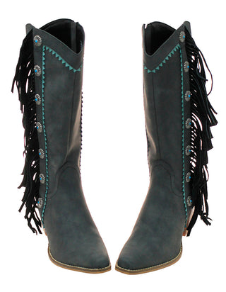 Charcoal Black Fringe and Concho Western Boots #BLC10FK14-GIZ