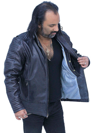Charcoal Gray Leather Ribbed Trim Jacket w/Butterfly Collar #MA1993GY