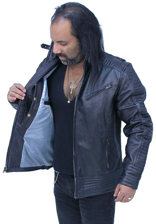 Charcoal Gray Leather Ribbed Trim Jacket w/Butterfly Collar #MA1993GY