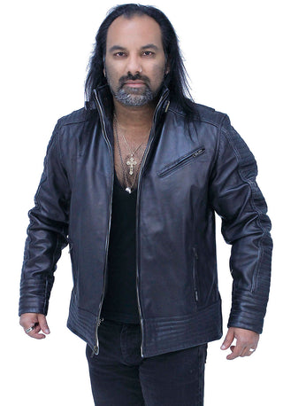 Charcoal Gray Leather Ribbed Trim Jacket w/Butterfly Collar #MA1993GY