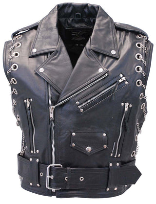Chromed Out Leather Motorcycle Chain Vest #VM2001MCC