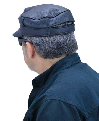 Classic Biker Leather Cap for Men & Women Adjustable Black Cowhide #H127