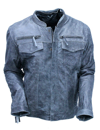 Concealed Pocket Gray Motorcycle Jacket w/Venting & Hood #M6906HVZGY ()