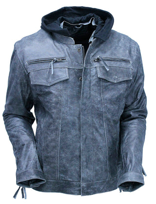 Concealed Pocket Gray Motorcycle Jacket w/Venting & Hood #M6906HVZGY ()