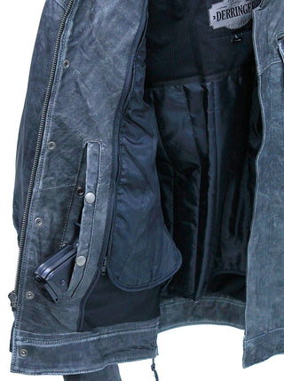 Concealed Pocket Gray Motorcycle Jacket w/Venting & Hood #M6906HVZGY ()