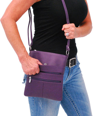 (d) Large Purple Leather Cross Body Purse #P0114PUR