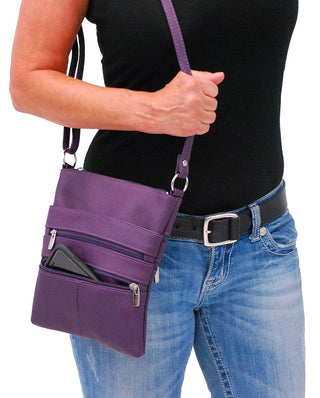 (d) Large Purple Leather Cross Body Purse #P0114PUR