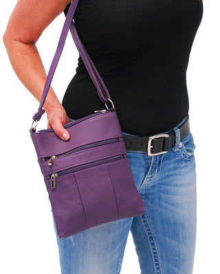 (d) Large Purple Leather Cross Body Purse #P0114PUR